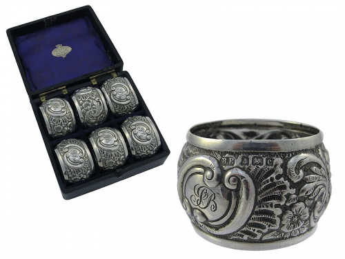 Set of 6   Silver Napkin Rings 1902